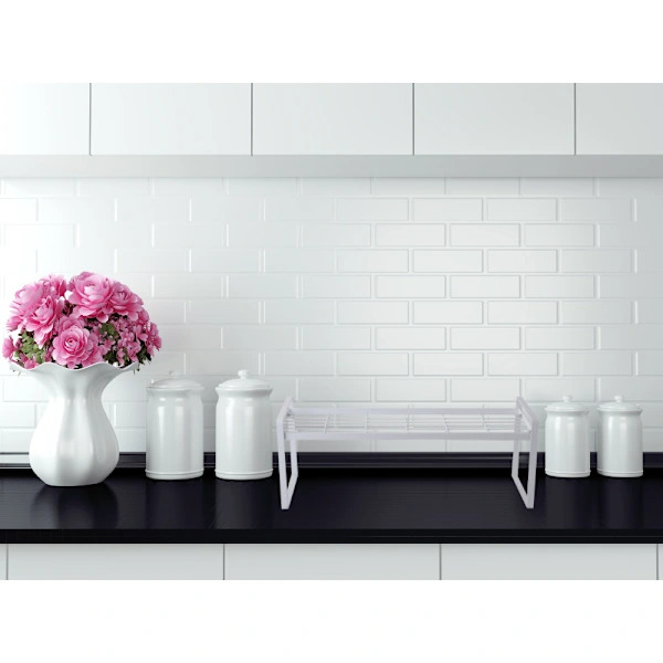 Metal Shelf One Tier Kitchen Organizer Rack White for Kitchen White White Vit