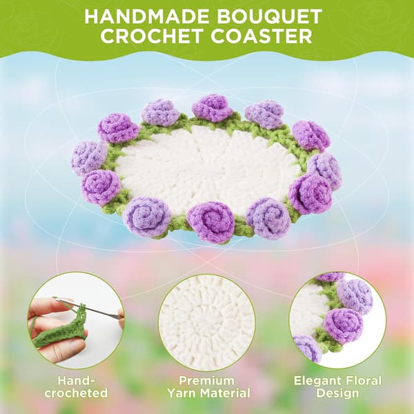 Heklet blomsterbrikke - Lavendellilla - 10 cm - med blomsterpotte