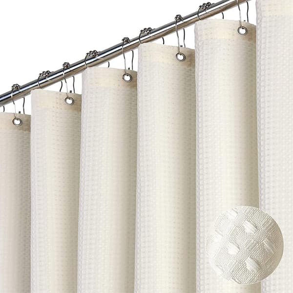 Vattentätt duschdraperi, texturerad polyester, maskintvättbart, 12 krokar, för hem- och hotellbadrum, elfenbensvitt, 180 x 180 cm