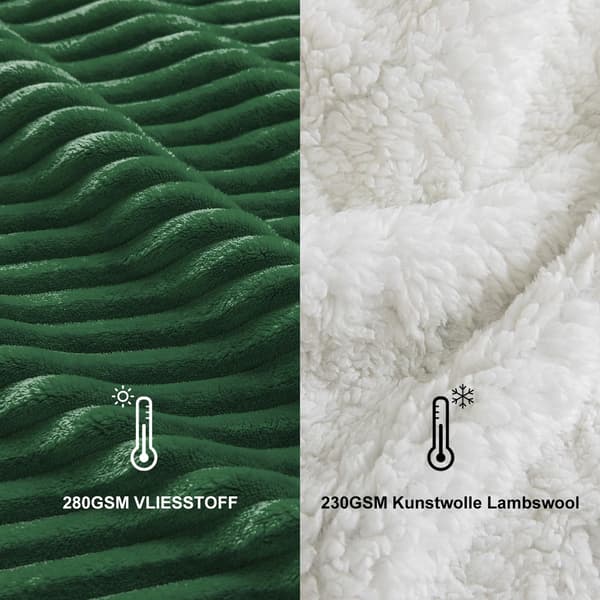 Koseteppe, tykt teppe, lammeullteppe, sengeteppe, stripete mykt teppe, sofatrekk, sofateppe for seng, sofa, stue green