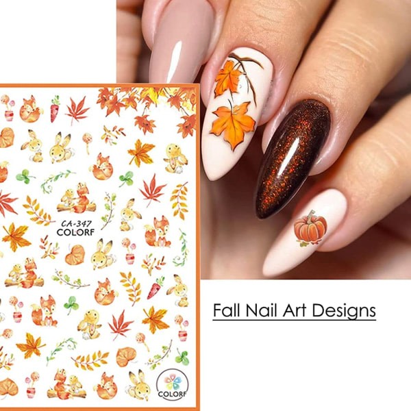 IC Höstnagelklistermärken för nail art Maple Leaf Nail Art dekaler Thanksgiving Nail Art Supplies 9st Lönnlöv Pumpa