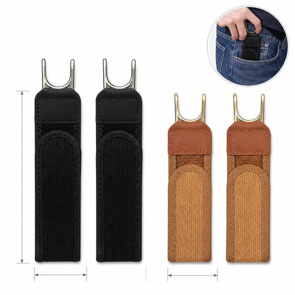 Elastisk bælte uden spænde, justerbart velcro-taljebånd med metalkroge, unisex komfortbælte, 4-pak, 2 sorte 2 brune