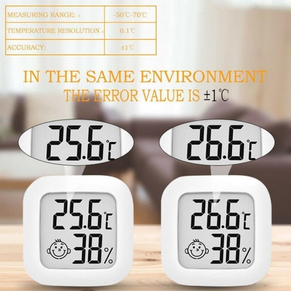 IC 5x digital temperaturhygrometer termometer fugtighedsmåler 4,2cm hvid Hygrometer