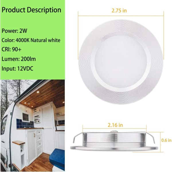 IC RV Indvendig Belysning Super Slim LED Loftlamper DC12V 2W 200LM
