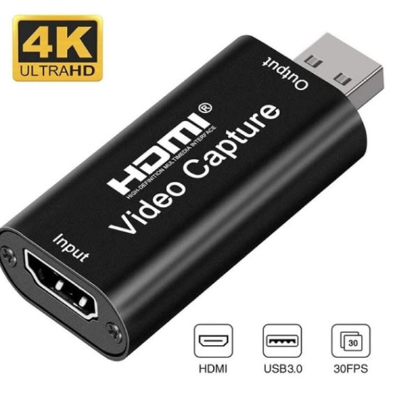 IC Video Capture Cards o Capture Adapter HDMI til USB 3.0 Definitio Black One Size