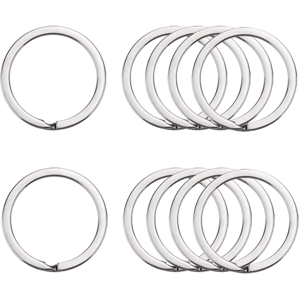 10 stk 32 mm rustfrit stål metal flad delt nøglering cirkulær nøglering Hoops Nøglering Loop Nøglering Connector IC