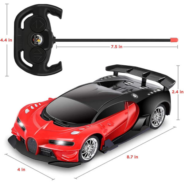Fjärrstyrd bil för barn 1/16 skala, med LED-ljus, för 3 4 5 6 7 8 9 år gamla pojkar och flickor (röd)