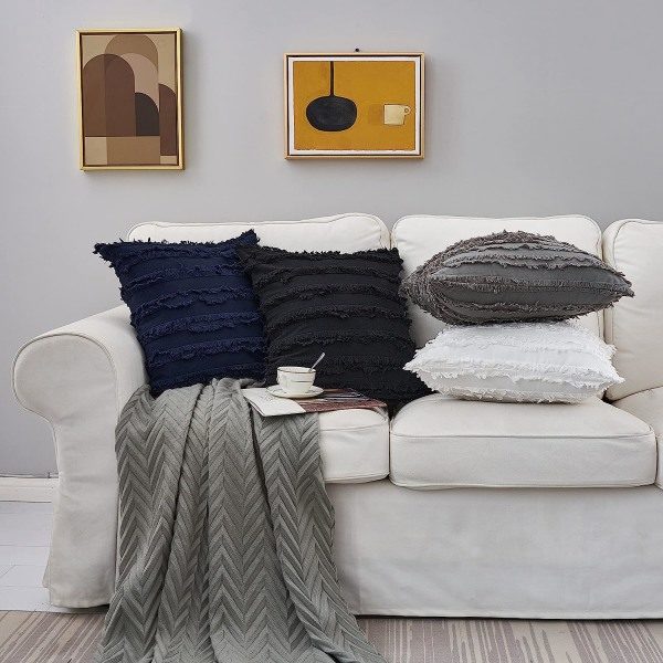 IC Svarte putetrekk for sovesofa, bomullslin dekorative puter Putetrekk, 18 x 18 tommer, sett med 2, ingen innlegg