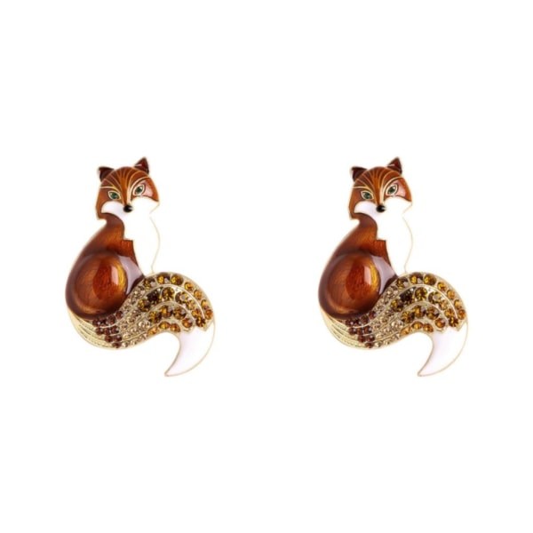 1/2/3/5 Söt Rhinestone Emalj Räv Brosch Casual Kvinnor Brun 52x35mm 2Set IC