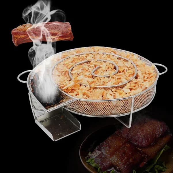 Koldrøgsgenerator Rustfrit Stål Spiralnet Røgbakke Med Børste Og Kroge Til Grill Laks Kød 25 x 18 x 4 cm