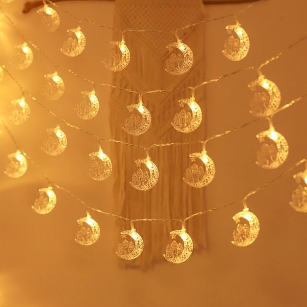 1,5 m 10 LED Måne Stjerne Slot Lys Eid Mubarak Ramadan Måne
