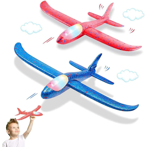 Svævefly, 2 stk. polystyren svævefly, manuel kastefly, skumflyvemaskine legetøj, børns skum svævefly, model svævefly, sports udendørs legetøj fly LAN Mini led-2 blue + red