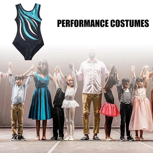 Jenter Barn Svart Gymnastikkdrakt med Rhinestones (9-10 år)