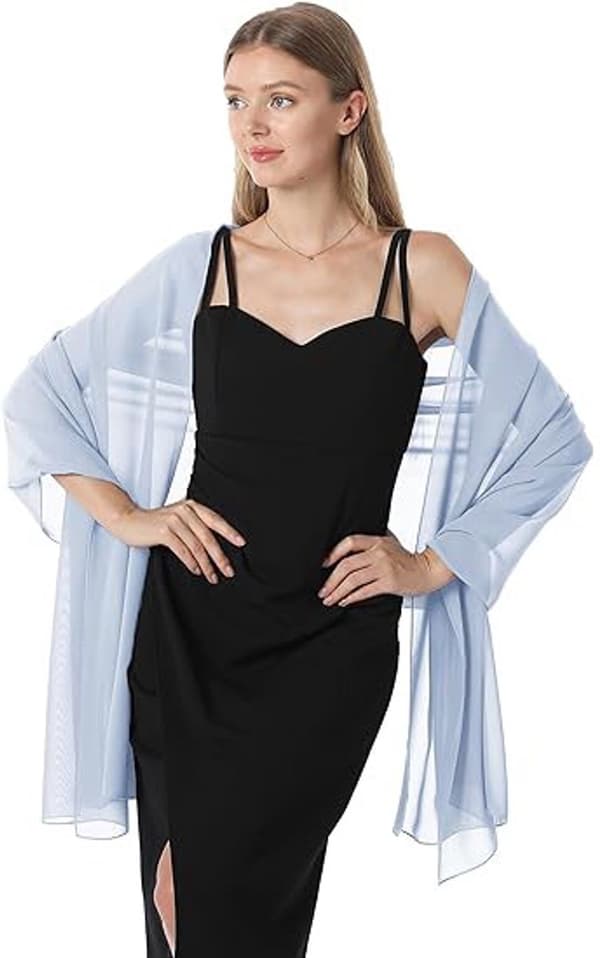 Tørklæde - Langt tørklæde - Silkeblødt chiffon - Elegant sjal - Lyseblå - 1 stk. - Til aftenkjole og bryllup