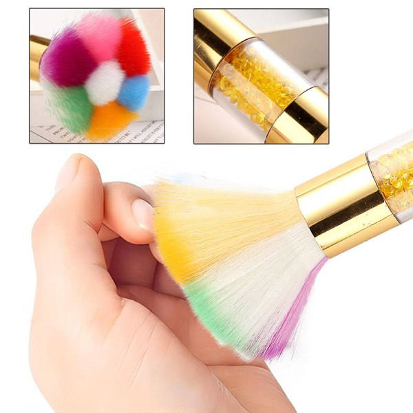 Rainbow Nail Art Dust Brush Mjuk Glitter Powder Cleaner Brush N RA03