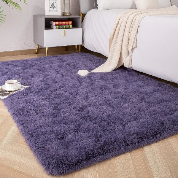 IC Mjuka fluffiga mattor for soverom for barn Plysch Shaggy barnkammare matta lurviga mattor-(gråaktig lila 40*60cm)