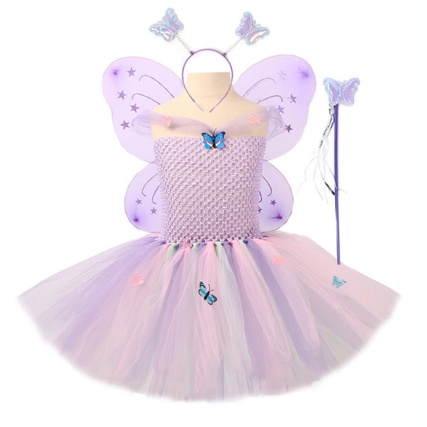 Tutu Fairy Kostym för flickor, 4st Fairy Wings Outfit Pink S