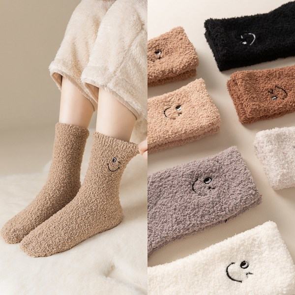IC Korallfleece tykke termiske sokker, smilende ansikt termiske sokker