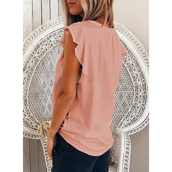 IC Casual V-ringad, volang sommarlinne för kvinnor, lös topp Casual linne (rosa, L)