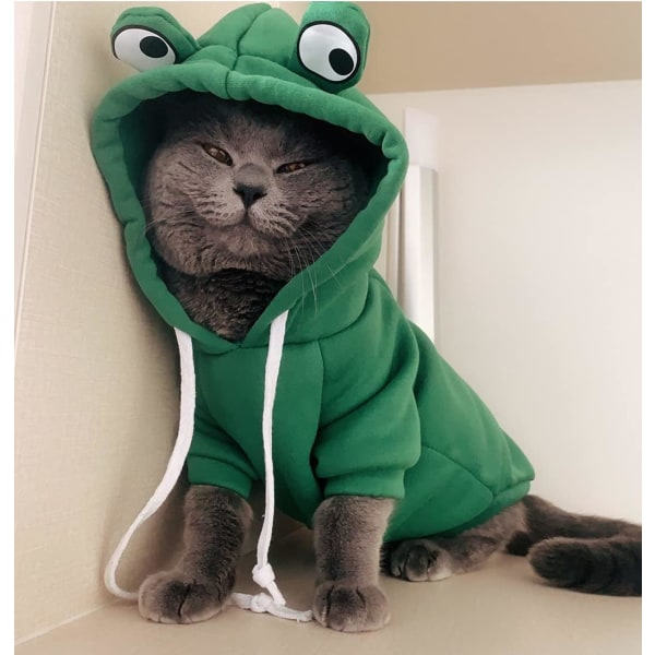 IC Husdjurskläder Hundhuvtröjor Varm Tröja Kappa Valp Höst Vinterkläder Jumpsuit med Huva, Groda, XL