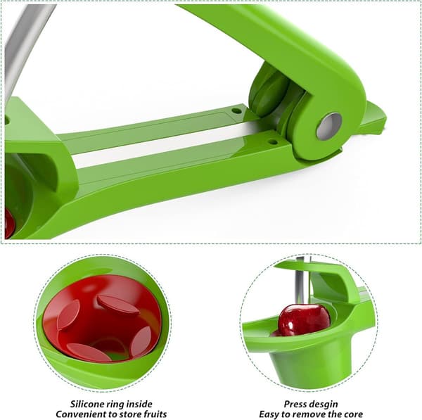 Cherry Pitter - Stainless Steel - Manual - Kitchen Utensil - Ergonomic Design - User-Friendly - Time-Saving - Lockable - Green