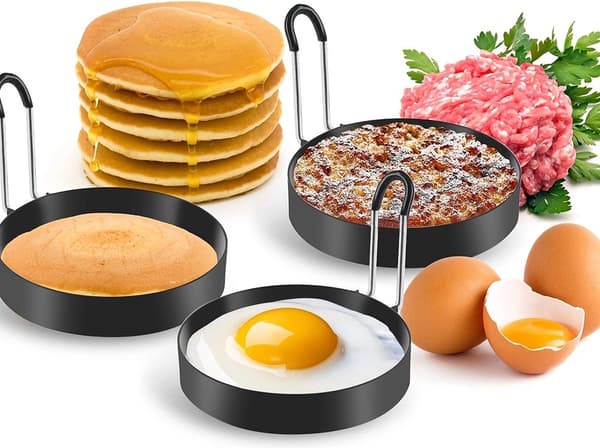 4-dels stekt eggform - Eggringsett - Stekte eggformer i rustfritt stål - Pannekakeform - Eggbakeform - Kjøkkenbakeform