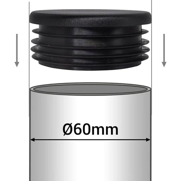 Pakke med 20 60mm runde rørindsatser, sorte plastikhegnstolpe-hætter, rørpropper, sort RAL 9005