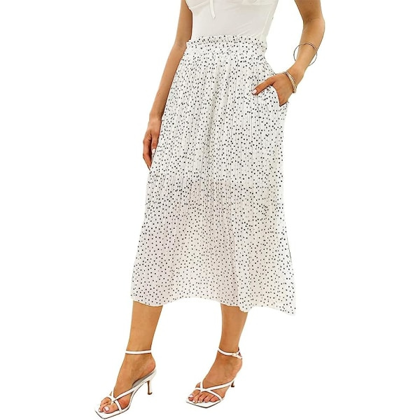 IC Exlura Højtaljet Polka Dot Plisseret Midi Maxi Skjørt