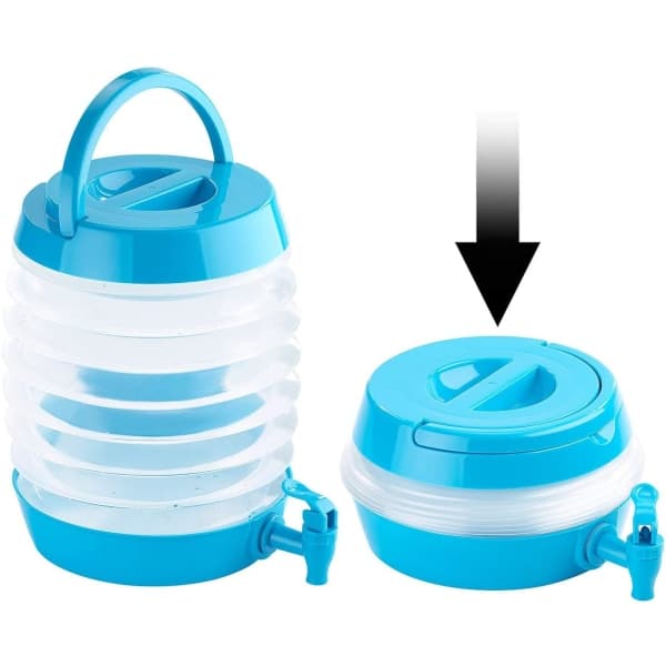 Water Container: Collapsible Barrel, Tap, Stand, 5.5 Liters, Blue