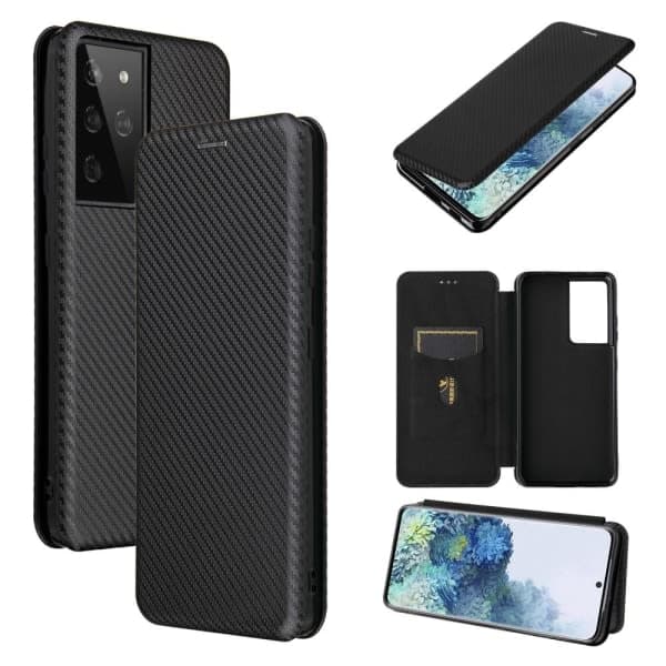 Samsung Galaxy S21 Ultra - Kulfibertekstur Etui - Sort Sort Sort