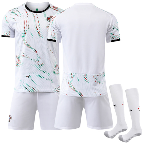 25-26 Portugal bortedrakt hvit fotballuniform sett Nr. 7 Ronaldo Nr. 10 B Silva drakt 8 B Fee 11 Phillips No. 10 with socks + protective gear #28