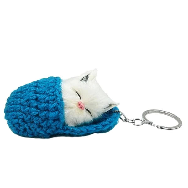 Cute Sleeping Slipper Cat Plush Keychain Blue blue