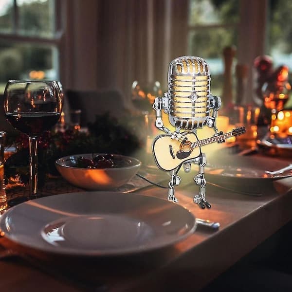 USB Retro Stil Mikrofon Robotlampa Håller Gitarr Med Ljus Vintage Heminredning