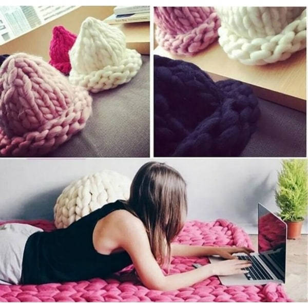 IC 500 g DIY Chunky Garn Pehmeä Bulky Käsinneulonta Roving Virkattu Villalanka Beige Paksu Neulonta