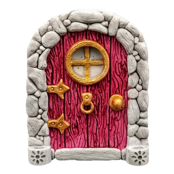 Trä Fairy Door Ornament, Mini Elf Door Malli Trädgård Miniatyr Dekor Red