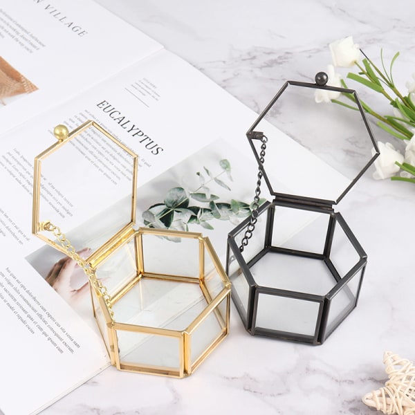 IC Geometrisk Glas Smykkeskrin Smykker Organiseringsholder Ringboks Guld One Size
