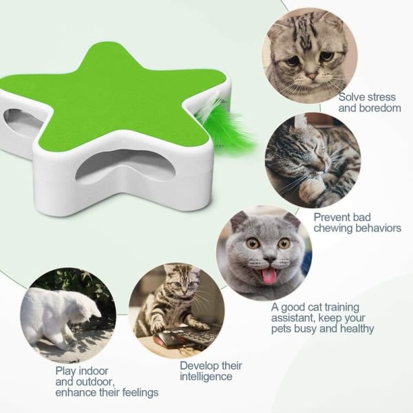 IC Husdjursmaterial Kattleksaker Elektrisk Smart Self-Hi Feather Funny Cat Stick (vit och grön),