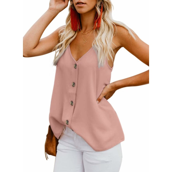 IC Damsexig Knapp-Ner V-hals Cami Linne Löst Casual