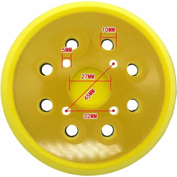 1 st 125mm Slipplatta, Rund 8 Håls Slippapper PU-platta, för Slipmaskin Mjuk Slipplatta Ersättning (Gul)