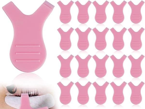 20 stk Y-formede vippeløftkammer, vippeseparerende og krøllende verktøy i plast for vippesalonger, rosa, 4,5 x 3,3 cm