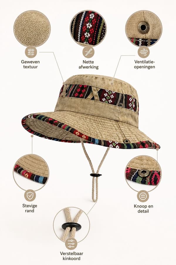 Bøtte Solhat, Let Åndbar Sammenfoldelig Tekstil Med Hagesnor Til Mænd Og Kvinder, Rejser, Strand Og Vandreture, Khaki