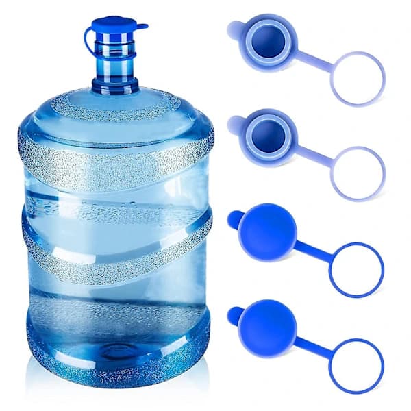 Återanvändbara silikonlock för vattenflaskor, läckagesäkra för 5-litersflaskor och dispensrar, 55 mm öppning, blå, 4-pack Four
