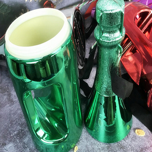 Champagne Spargris Multifunktionel vinflaska formad penninglåda opbevaringslåda Kreativ prydnad med axelrem Grøn