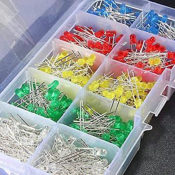 500 stk. 3 mm LED-pære Hvid Gul Rød Blå Grøn DIY Diode Sortiment
