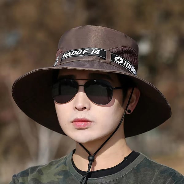IC Mænd Sommer Bred Skygge Bucket Hat Mode Udendørs Åndbar Sol Kaffe