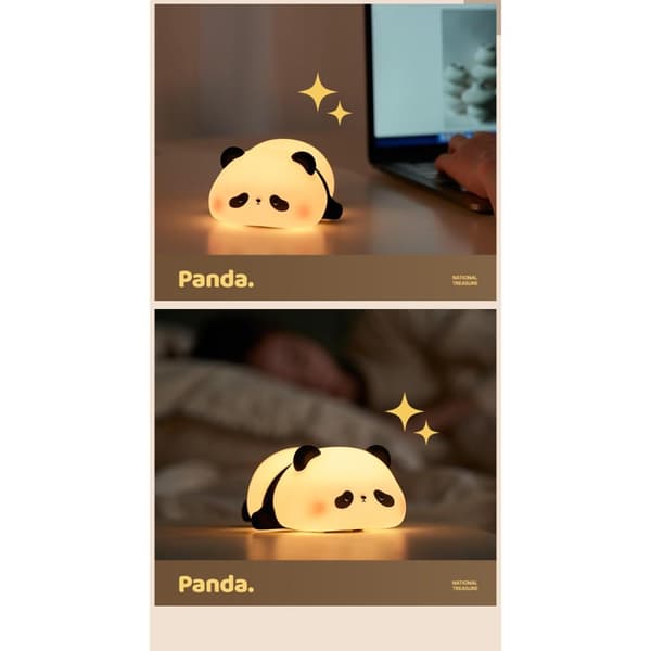 Panda Sove Lys Lampe Nattelys Touch Control Dimmer Silikonlampe Black Svart
