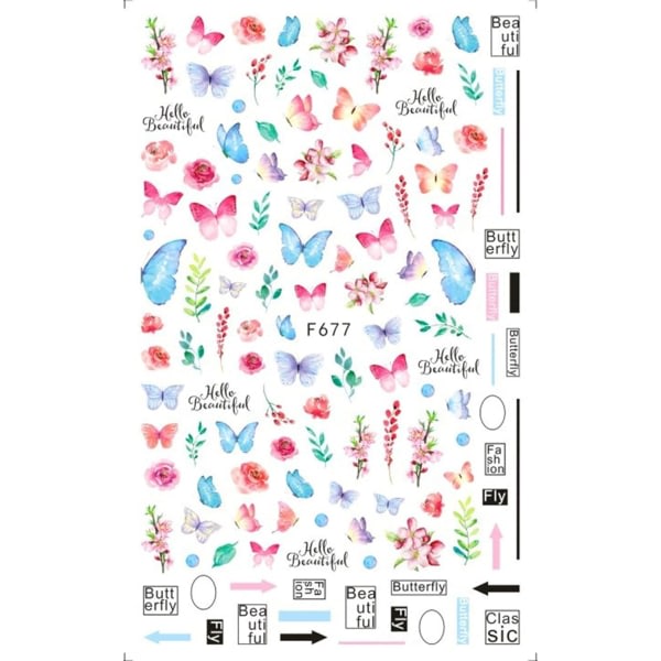 IC 5 ST 3D Butterfly Nail Art Stickers Självhäftande Nageldekaler Färgglada Butterfly Nail Stickers Blommor Design for kvinner Flickor Nagel
