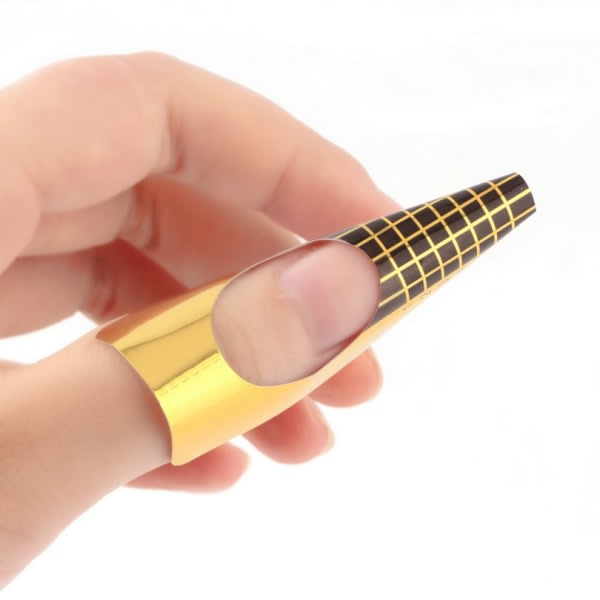 100 st Nail Art Forms-klistremerke, gyldne akryltips Gel Extension-klistremerke Selvstendig guide for Akryl UV Gel Nail Art for kvinner Flickor Sunmostar