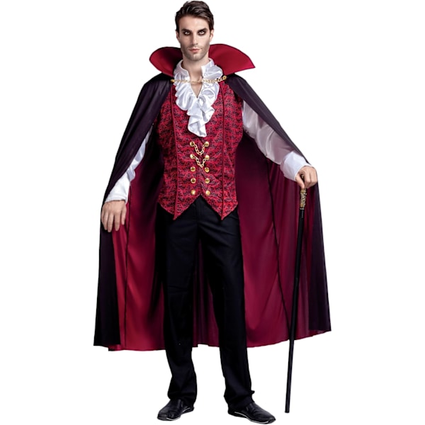 Renässans & Medeltida Läskig Deluxe Vampyrkostym För Halloween Män Rollspel Synder & Cosplay Röd M