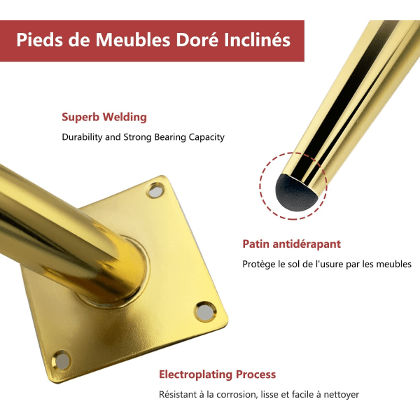 IC 4 kpl 12 cm Huonekalujalat Kulta Metalli Kestävä Kalteva Pöytäjalat